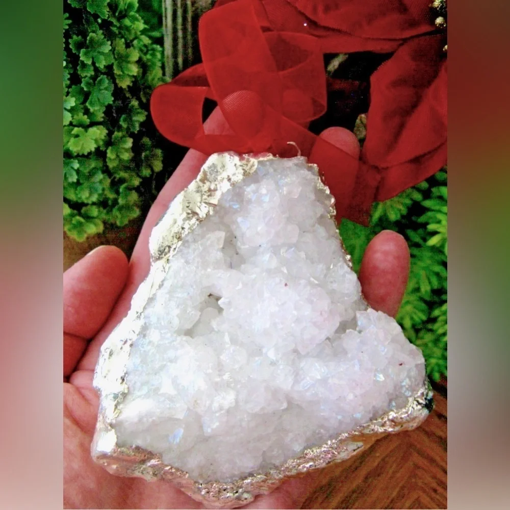 New XXL Angel Aura Natural Quartz Crystal Druzy Geode Christmas Ornament